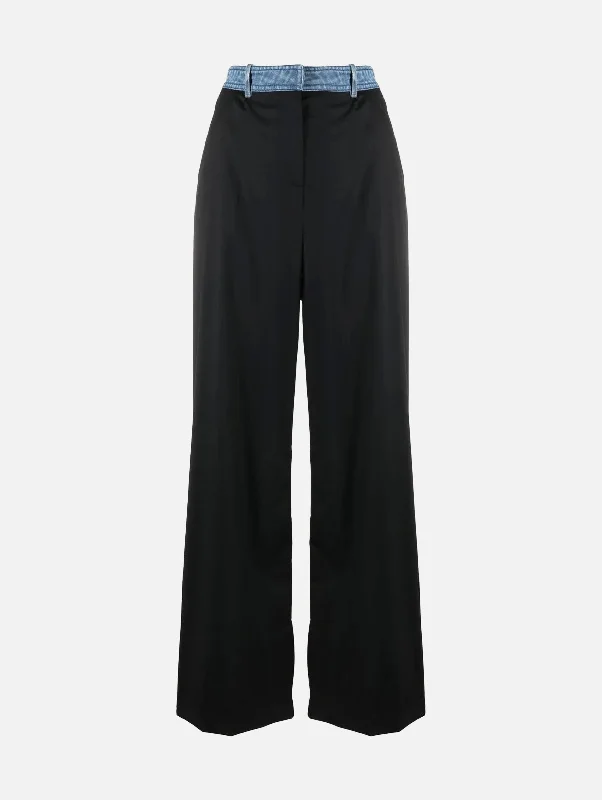 Deconstruct Denim Waisted Wool Trouser in Black Indigo