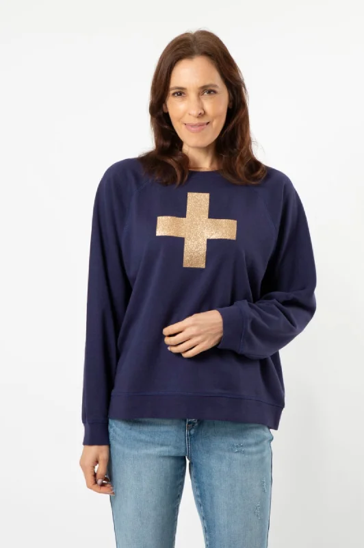 Everyday Sweater - Navy With Gold Glitter Cross