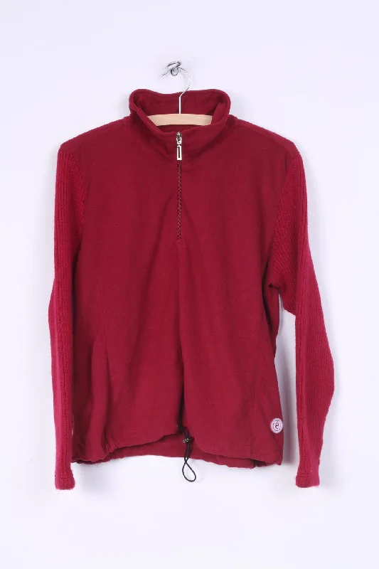 Marcel Clair Womens 36/38 M/L Fleece Top Zip Neck Sweatshirt Burgundy Sportswear