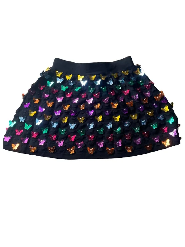 Butterfly Paillette Skirt In Black