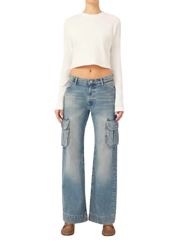 Zoie Wide Leg Cargo Low Rise Jeans In Blue