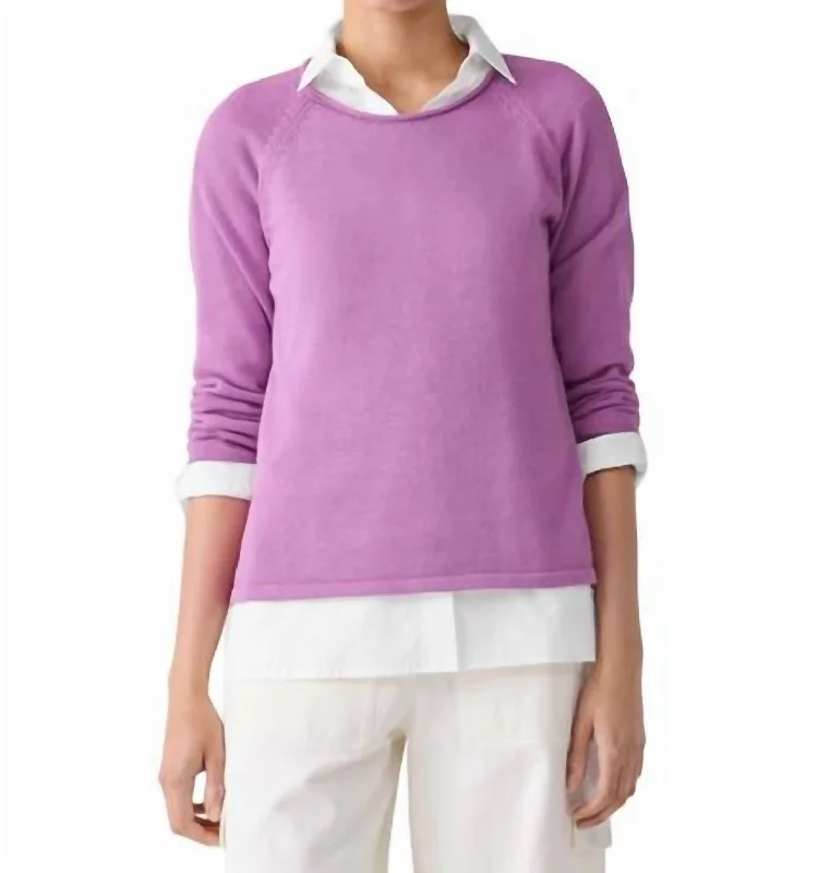 Crew Neck Raglan Sleeve Sweater In Amethyst