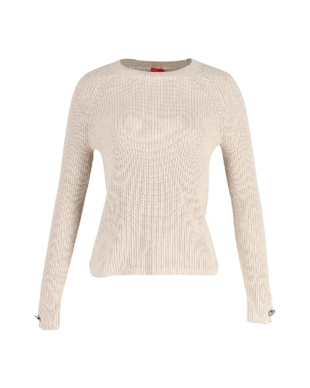 Hugo Boss Knitted Crewneck Sweater in Beige Cotton