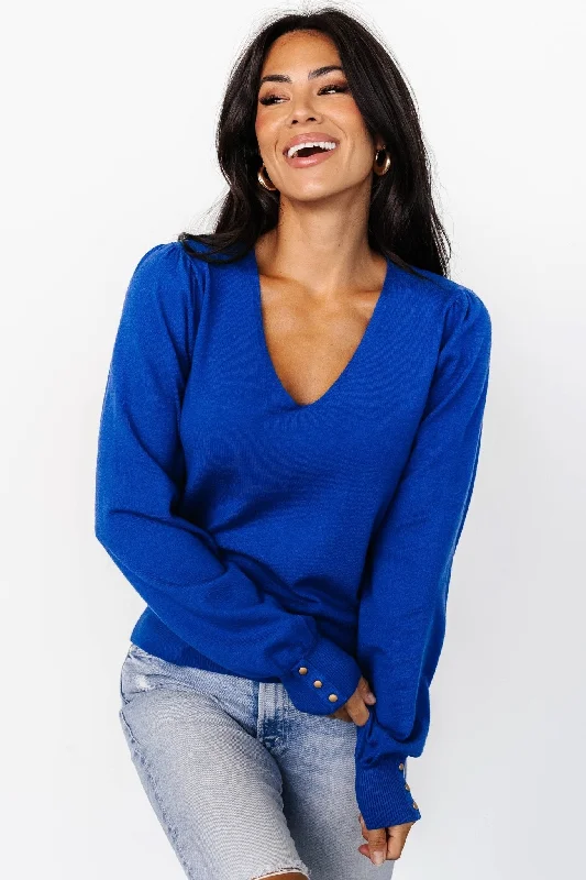 Sheila V Neck Sweater Top | Cobalt