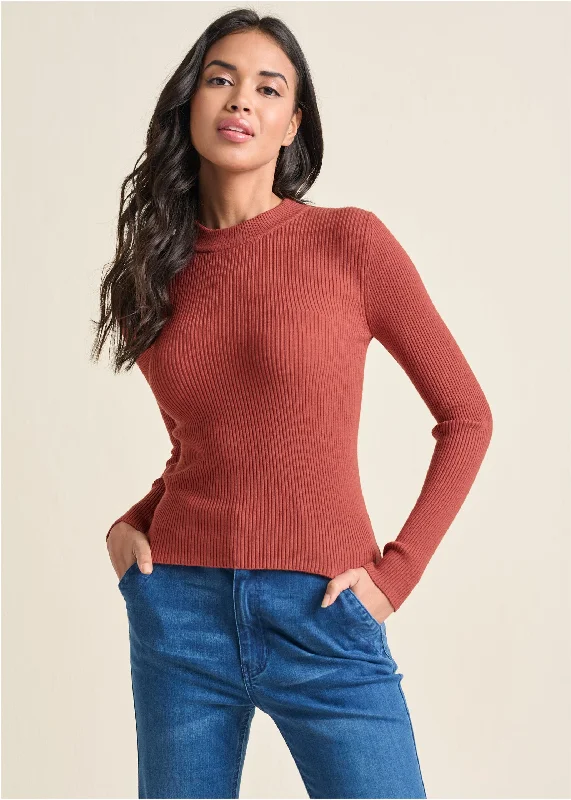 Ribbed Long Sleeve Top - Rust