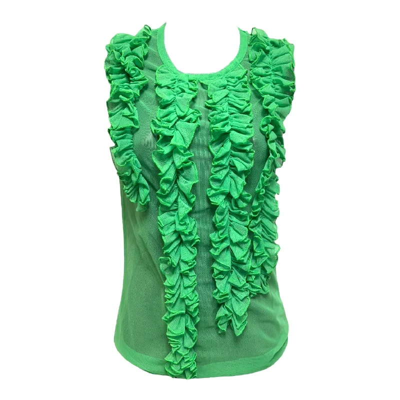 Mesh Ruffle Top Sleeveless Designer By Dries Van Noten In Green, Size: S