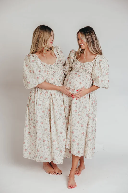 Harlow Maxi Dress in Off-White Floral - Bump Friendly & Inclusive Sizing (S-3XL)