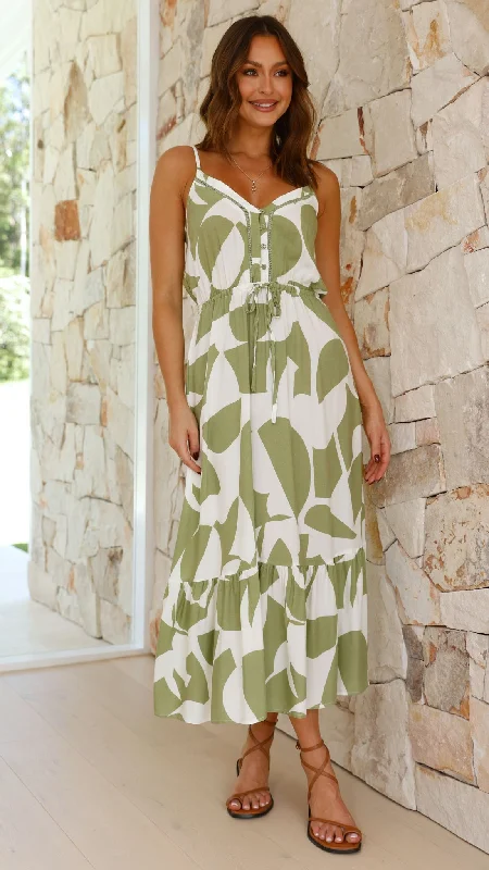 Edda Midi Dress - Sage Print