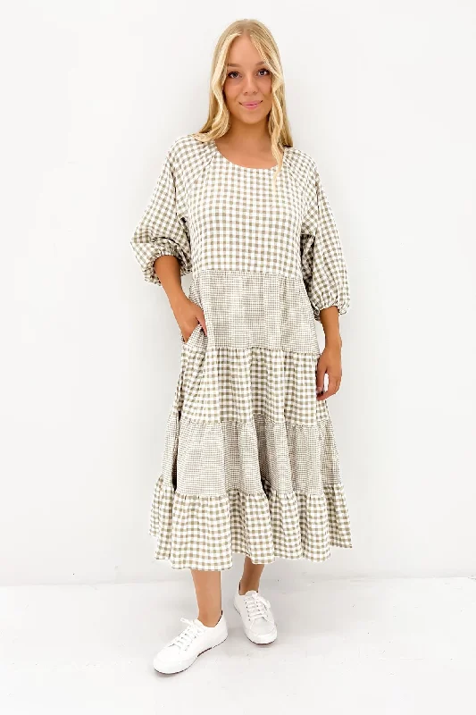 Jada Midi Dress Beige Check