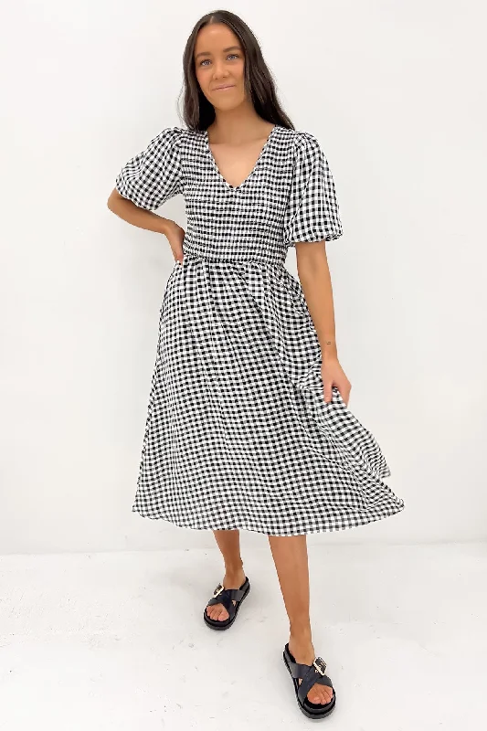 Keisha Midi Dress Black Gingham