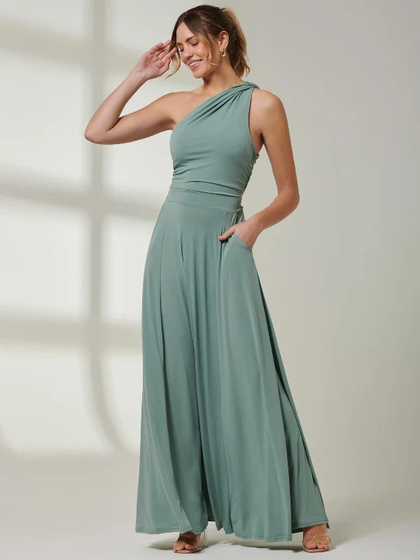 One Shoulder Jersey Maxi Dress, Green