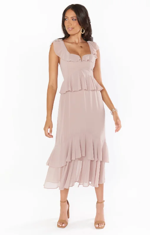 Reese Ruffle Dress ~ Soft Beige Chiffon