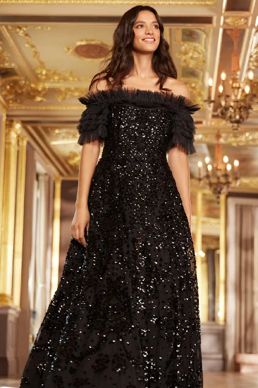 Sequin Wreath Off-Shoulder Gown