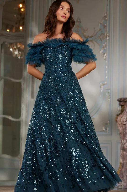 Sequin Wreath Off-Shoulder Gown