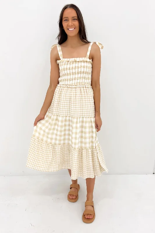 Sonny Midi Dress Beige Gingham