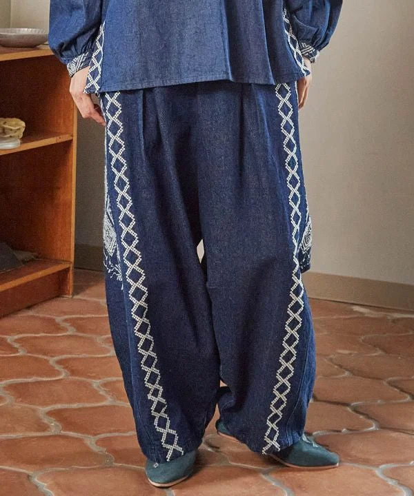 Embroidered Bohemian Denim Pants