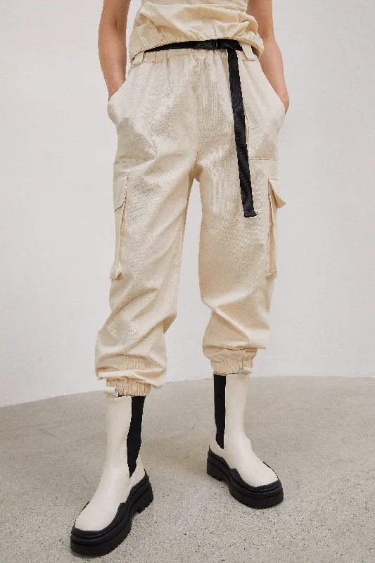 Belted Cargo Pants, Light Beige