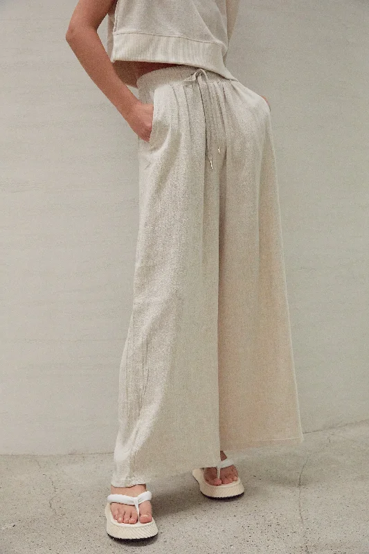 Linen Elastic Pants, Natural