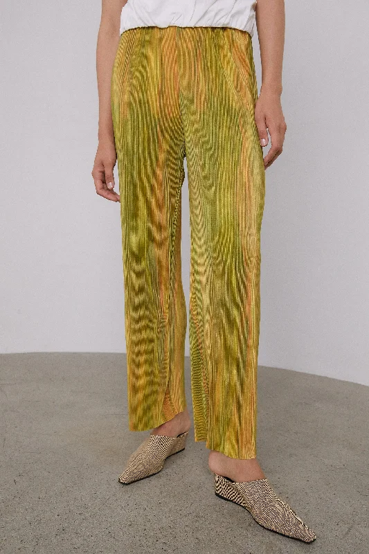 Print Pleated Pants, Green & Yellow