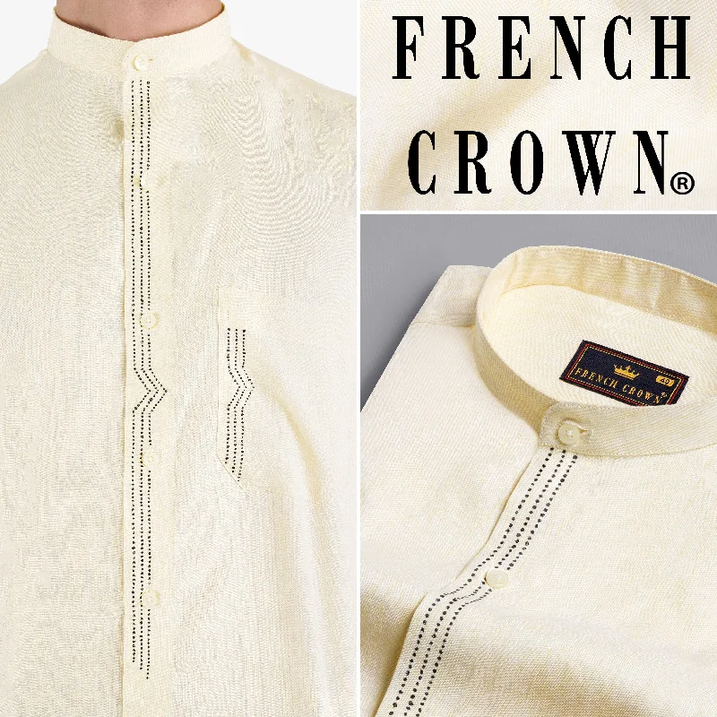 Albescent Beige Hand Painted Luxurious Linen Designer Shirt