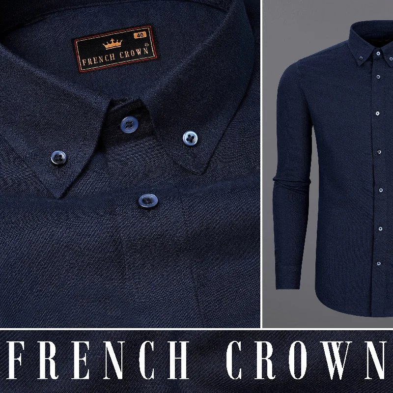 Bleached Cedar Navy Blue Luxurious Linen Shirt