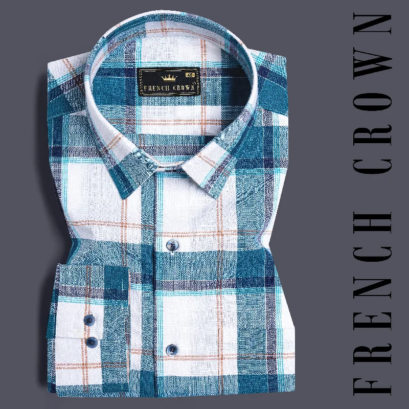 Bright White with Chathams Blue and Desert Brown Plaid Chambray Shirt