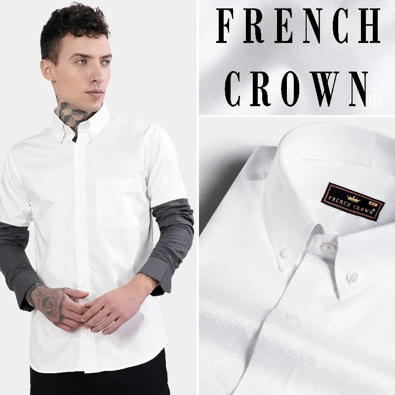 Bright White with Gravel Gray Subtle Sheen Super Soft Premium Cotton Designer Shirt