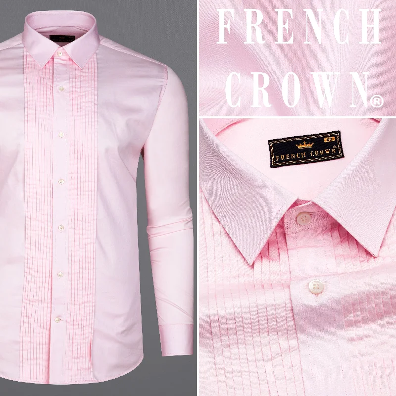 Carousel Pink Subtle Sheen Snake Pleated Super Soft Premium Cotton Tuxedo Shirt