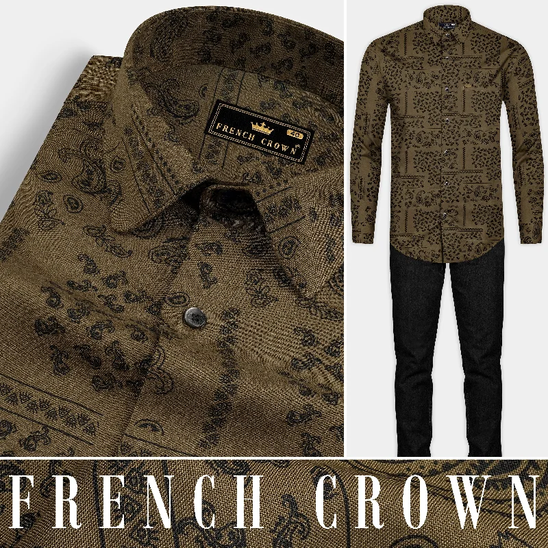 Finch Brown Printed Soft Tencel Shirt