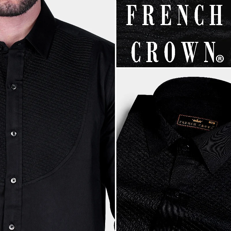 Jade Black Super Soft Premium Cotton Embroidered Designer Tuxedo Shirt