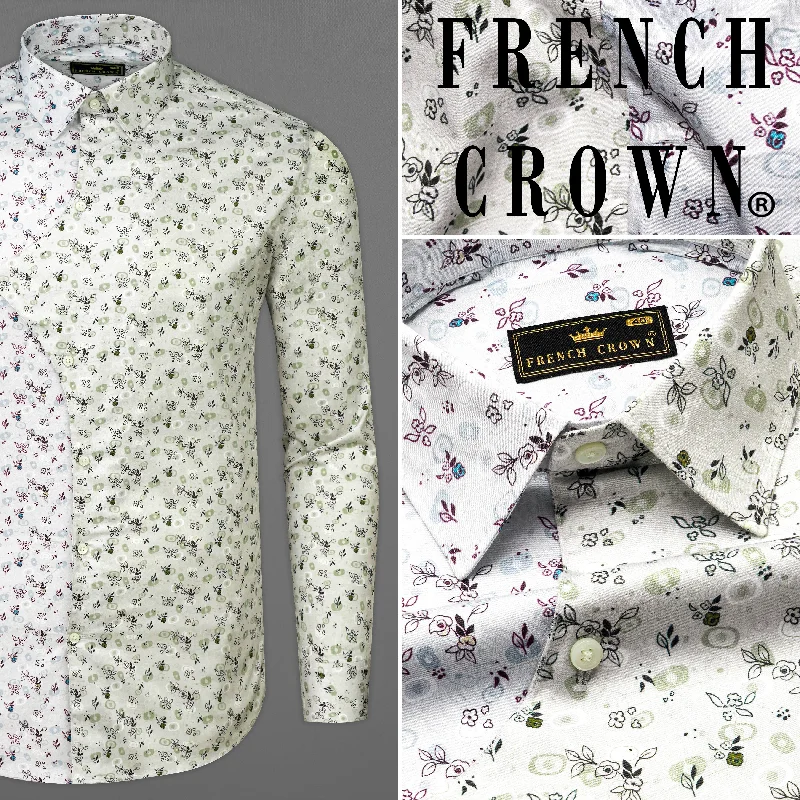 Mercury Cream and White Ditsy Printed Super Soft Premium Cotton Designer Shirt