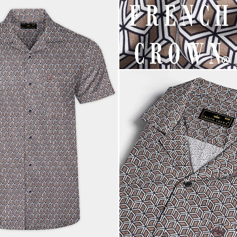 Sandrift Brown Cuble Printed Premium Cotton Shirt