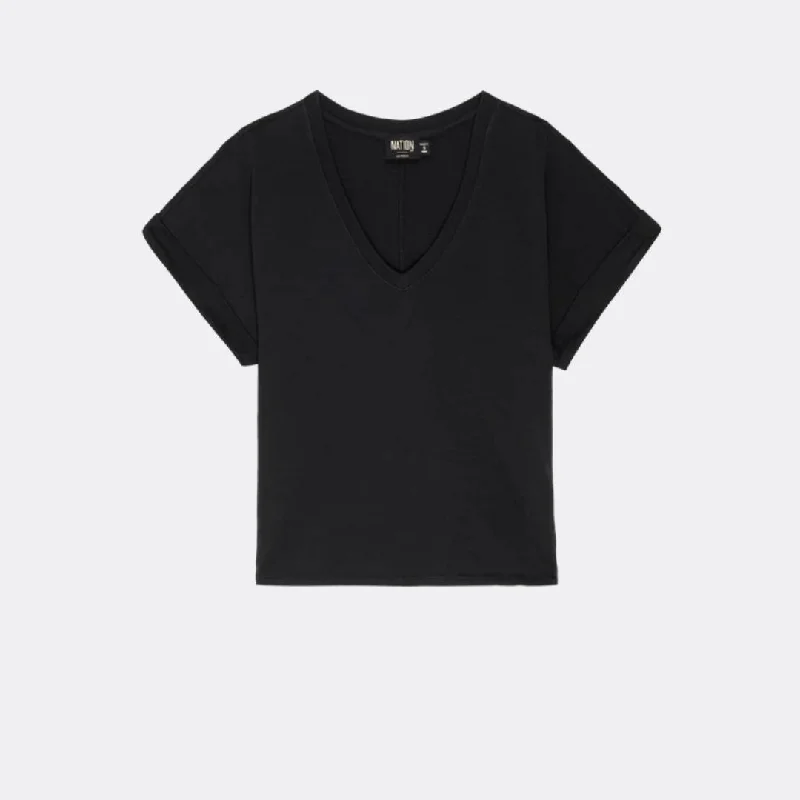 Stevie Cuffed V-Neck Tee (Jet Black)