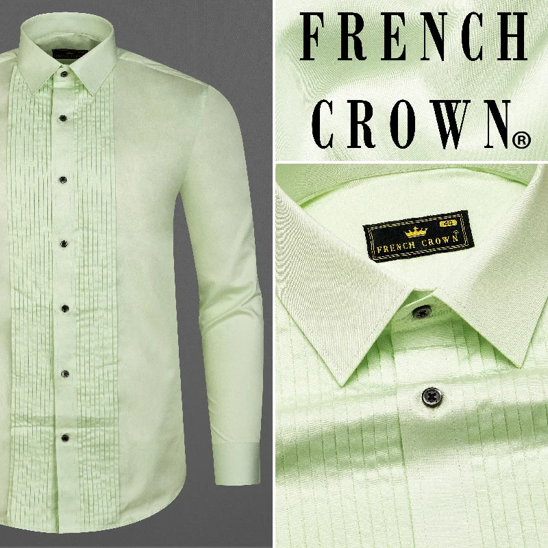 Surf Crest Green Subtle Sheen Snake Pleated Super Soft Premium Cotton Tuxedo Shirt