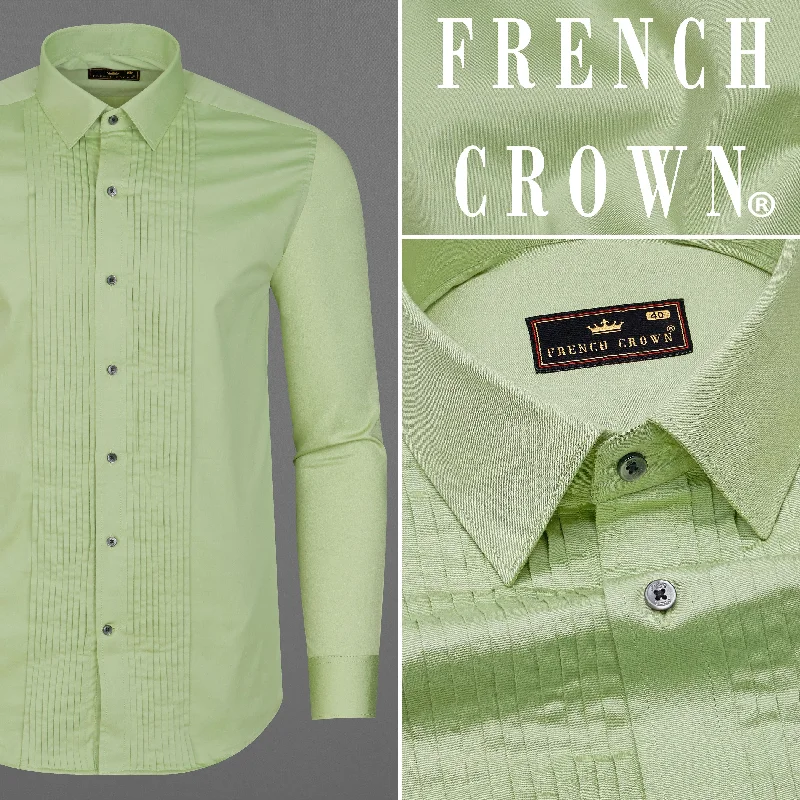 Swamp Green Subtle Sheen Snake Pleated Super Soft Premium Cotton Tuxedo Shirt