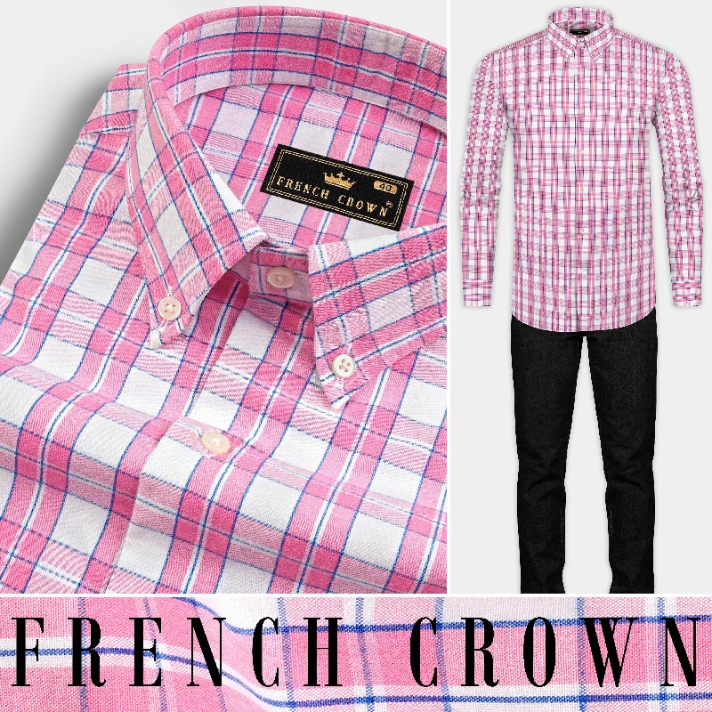 Thulian Pink and White Plaid Poplin Giza Cotton Shirt